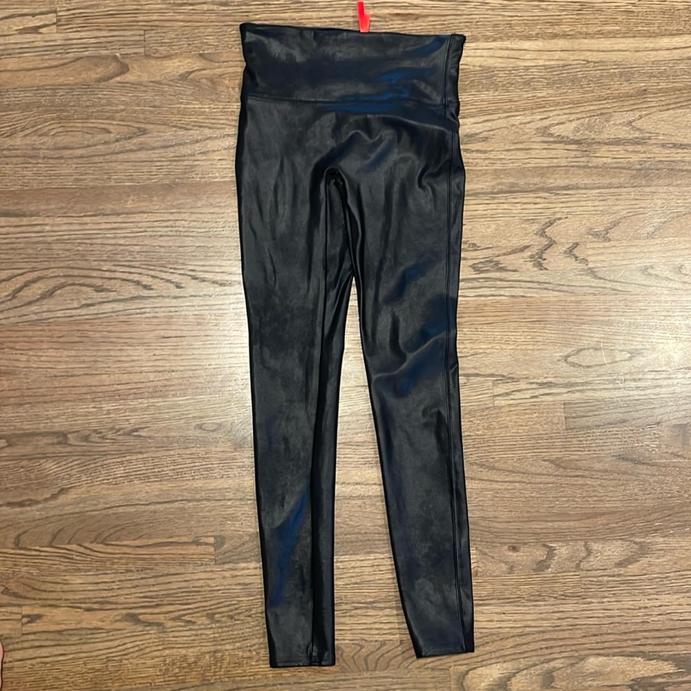 Black Spanx, faux leather leggings, medium